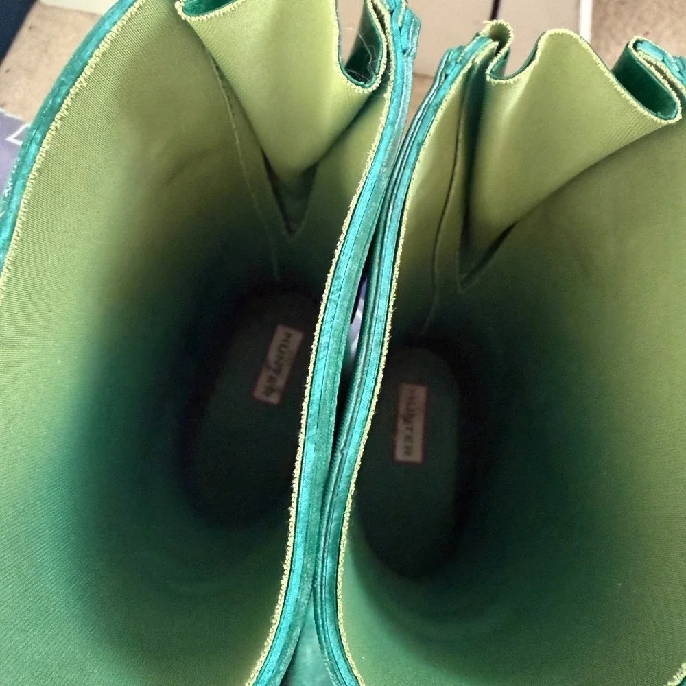Hunter Womens Original Short Rain Boots 6 Green Adjust Back Waterproof Outdoor
